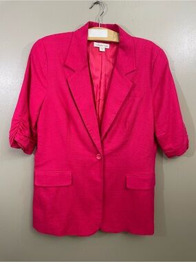 Coldwater Creek Linen Blazer Womens 14 Green Gathered short Sleeve Boho Jacket